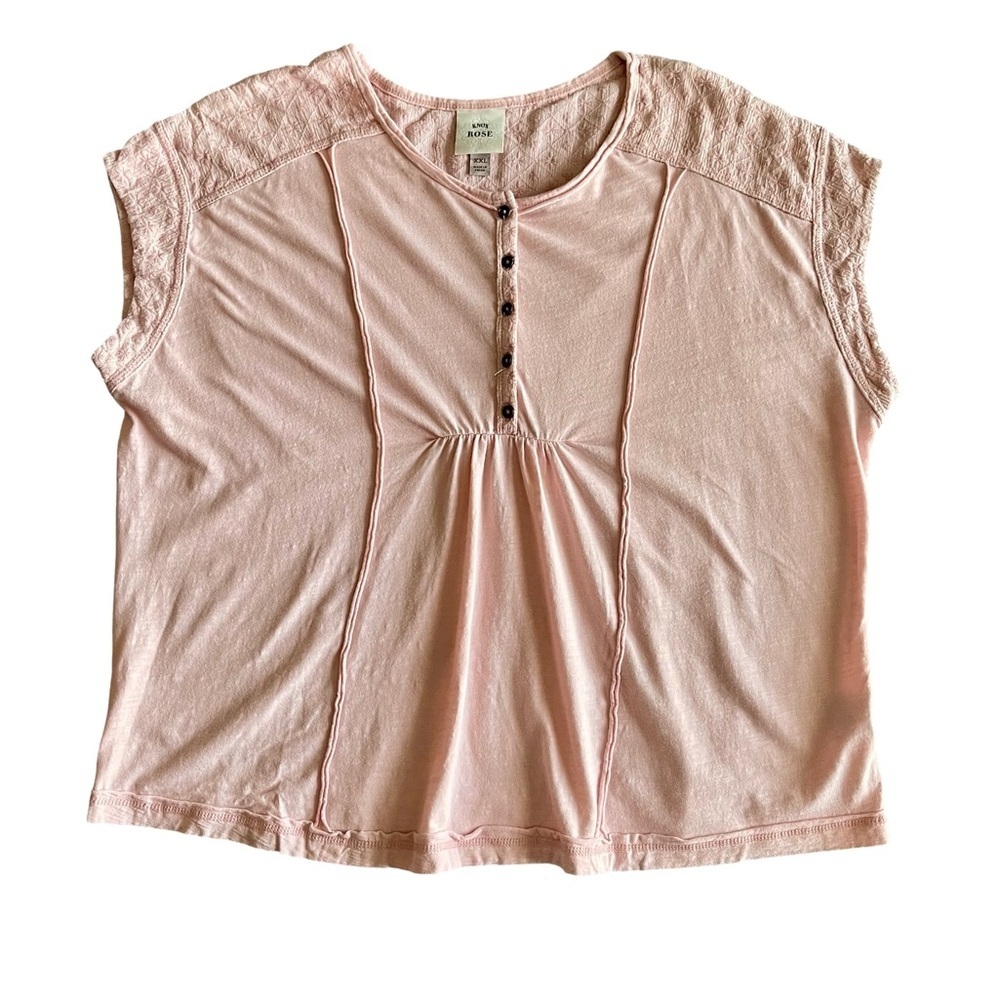 Knox Rose Blouse Light Pink Bohemian Short Sleeve Henley Embroidered Womens XXL - Picture 2 of 9